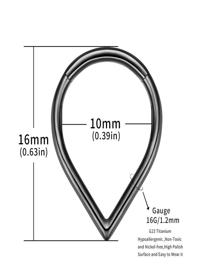 فوجو حلق الأنف VOJO G23 المصنوع من التيتانيوم على شكل دمعة، أقراط ثقب دايث، مجوهرات، حلقات أنف تراغوس هيليكس للنساء (10 مم، أسود) - Image 3