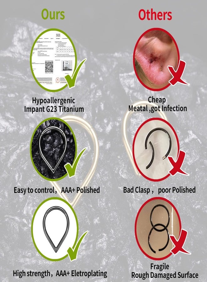 فوجو حلق الأنف VOJO G23 المصنوع من التيتانيوم على شكل دمعة، أقراط ثقب دايث، مجوهرات، حلقات أنف تراغوس هيليكس للنساء (10 مم، أسود) - Image 4