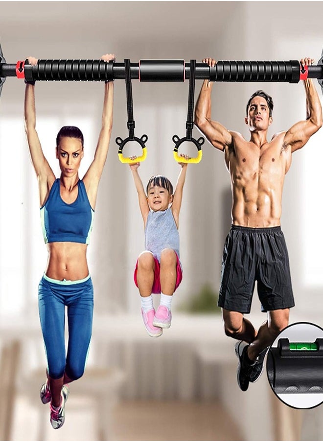 Eworld - Sturdy Doorway Chin up bar with Gloves and Children Hanging Rings, Featuring 2 way Safe Support, Locking Adjustable Width and No Screw Wall Mount, All in One Gym System for Total Upper Body Workout - Image 1