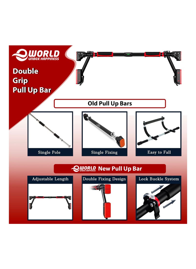 Eworld - Sturdy Doorway Chin up bar with Gloves and Children Hanging Rings, Featuring 2 way Safe Support, Locking Adjustable Width and No Screw Wall Mount, All in One Gym System for Total Upper Body Workout - Image 1