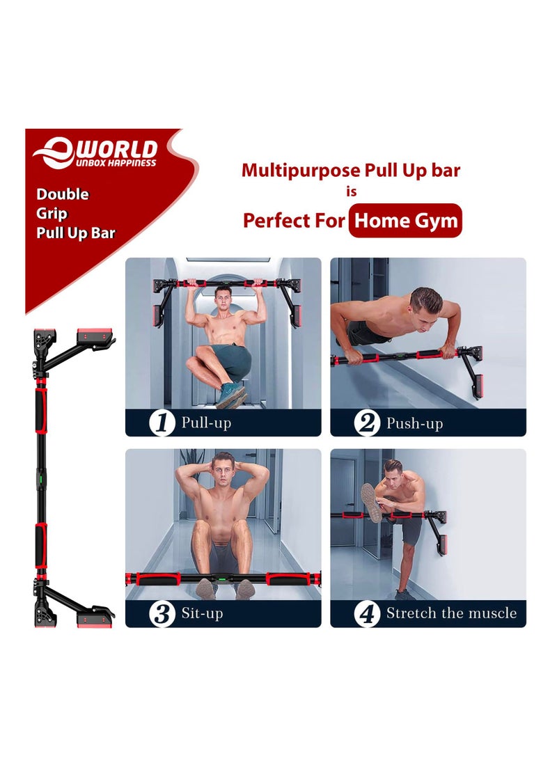Eworld - Sturdy Doorway Chin up bar with Gloves and Children Hanging Rings, Featuring 2 way Safe Support, Locking Adjustable Width and No Screw Wall Mount, All in One Gym System for Total Upper Body Workout - Image 1