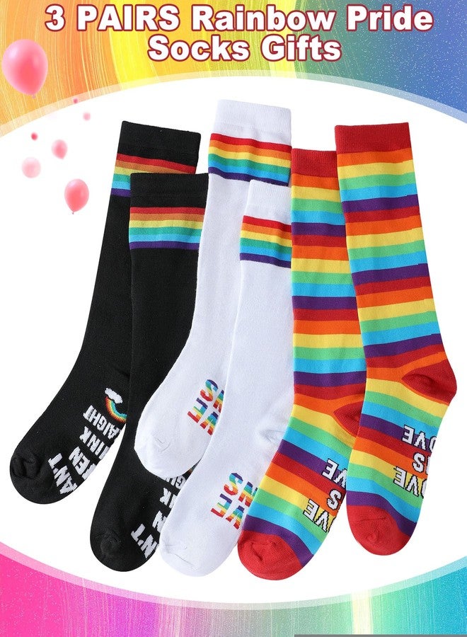 Eurzom 3 Pairs Novelty Rainbow Pride Knee High Socks Funny Cotton Socks Lesbian Gay Accessories Lgbtq Gifts for Women Men Unisex - Image 2