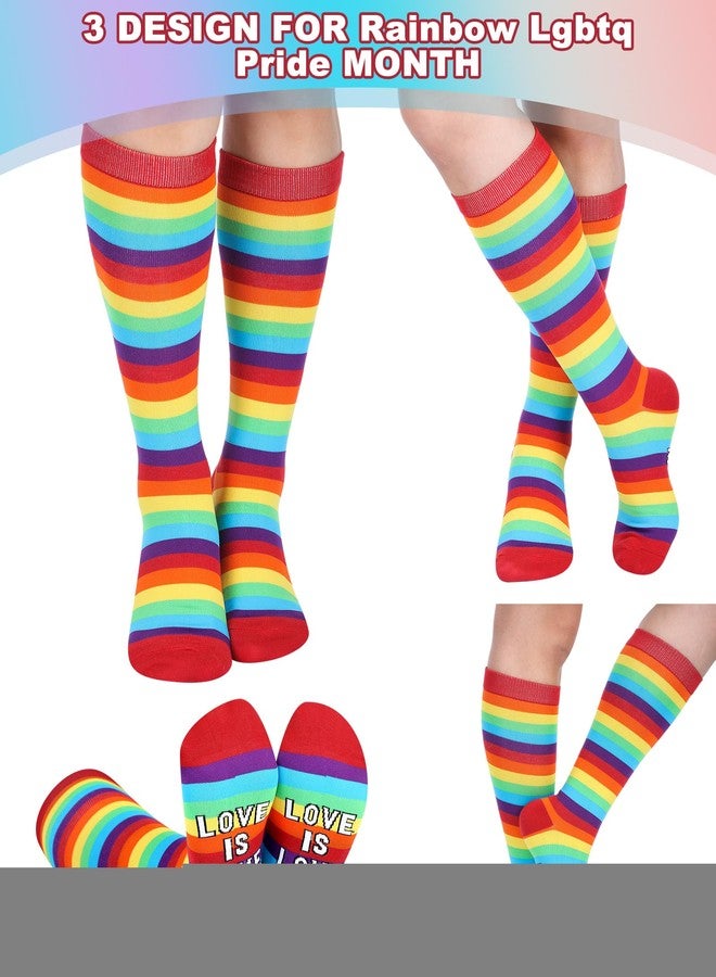 Eurzom 3 Pairs Novelty Rainbow Pride Knee High Socks Funny Cotton Socks Lesbian Gay Accessories Lgbtq Gifts for Women Men Unisex - Image 5