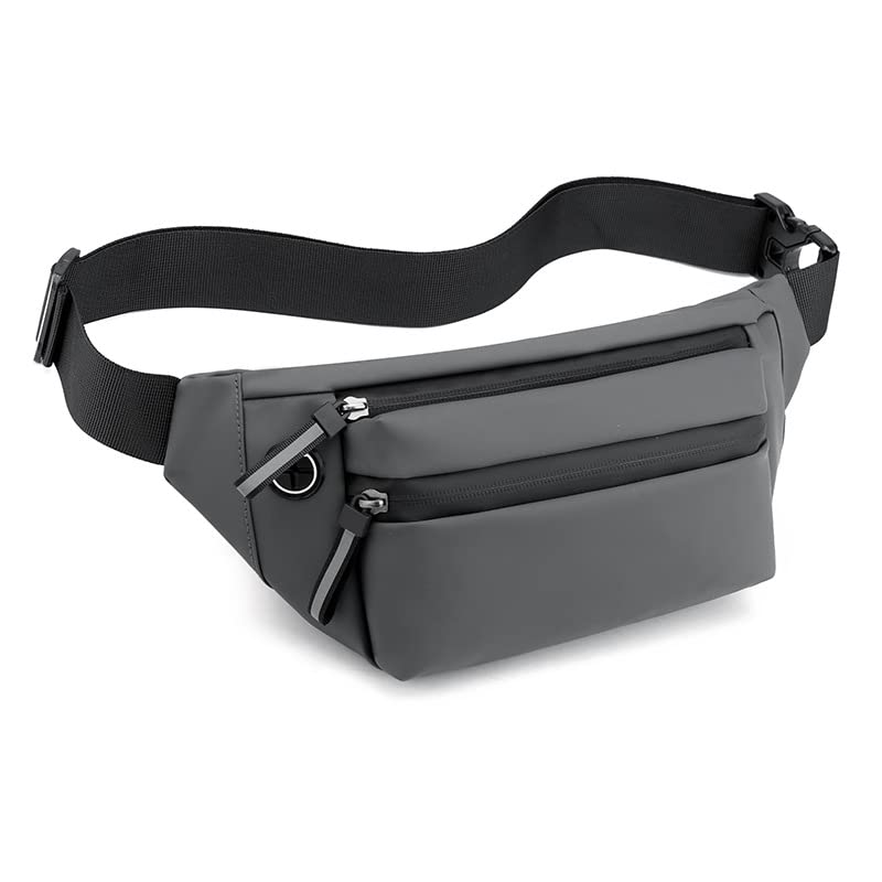 Ketmart Waist Pack Travel Handy Hiking Zip Pouch Document Money Phone Belt Sport Bag for Men and Women and Adult Leather (Grey) - Image 1