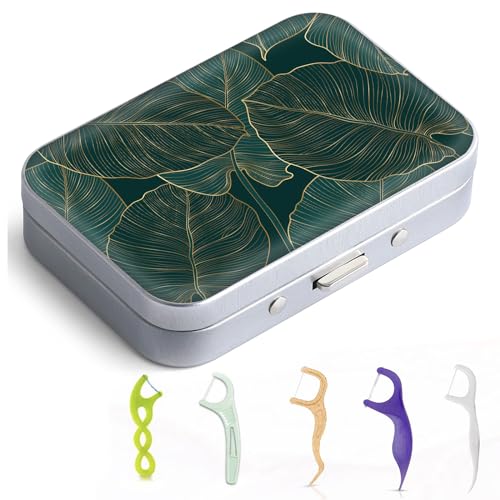 Gerkia Dental Floss Portable Case, Easy to Store Floss Picks of Various Sizes, Portable Dental Floss Dispenser is Perfect for Travelling, Hotels, Dinners, Appointments.Emerald Green Leaf - Image 1