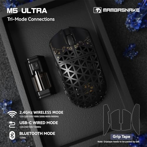 MAMBASNAKE M5 Ultra Carbon Fiber 8KHz Wireless Gaming Mouse,PAW3950 Sensor 42K DPI,39g Lightweight Tri-Mode 2.4GHz/BT/Wired Computer Mice,Web Driver Support,for Win/Mac/FPS/MOBA/Esports-Black(B) - Image 2