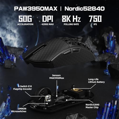 MAMBASNAKE M5 Ultra Carbon Fiber 8KHz Wireless Gaming Mouse,PAW3950 Sensor 42K DPI,39g Lightweight Tri-Mode 2.4GHz/BT/Wired Computer Mice,Web Driver Support,for Win/Mac/FPS/MOBA/Esports-Black(B) - Image 5