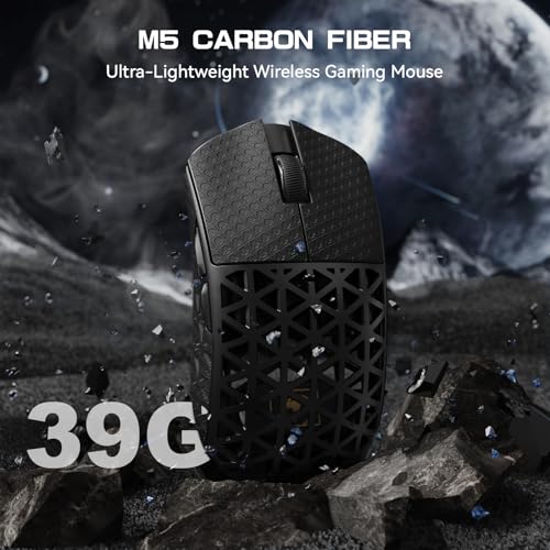 MAMBASNAKE M5 Ultra Carbon Fiber 8KHz Wireless Gaming Mouse,PAW3950 Sensor 42K DPI,39g Lightweight Tri-Mode 2.4GHz/BT/Wired Computer Mice,Web Driver Support,for Win/Mac/FPS/MOBA/Esports-Black(B) - Image 4
