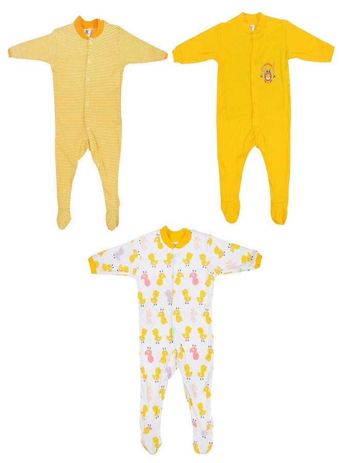 ميني بيري طقم ملابس نوم قطنية للأطفال الرضع من ميني بيري باللون الأصفر، مناسب للأطفال من عمر 3 إلى 6 أشهر - 3 قطع - Image 1