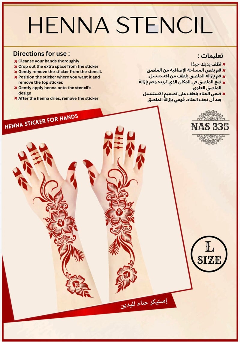 Henna Stencil Set for Both Hands, 3PC COMBO – Reusable Mehndi Design Stickers for Hands NAS335