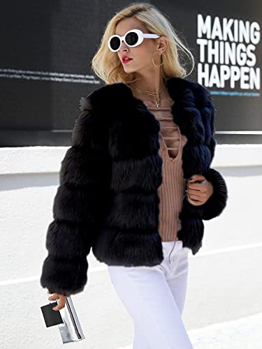 Simplee Apparel Simplee Women Luxury Winter Warm Fluffy Faux Fur Short Coat Jacket Parka Outwear, Black, 0/2, Small - Image 2