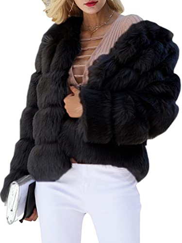 Simplee Apparel Simplee Women Luxury Winter Warm Fluffy Faux Fur Short Coat Jacket Parka Outwear, Black, 0/2, Small - Image 4