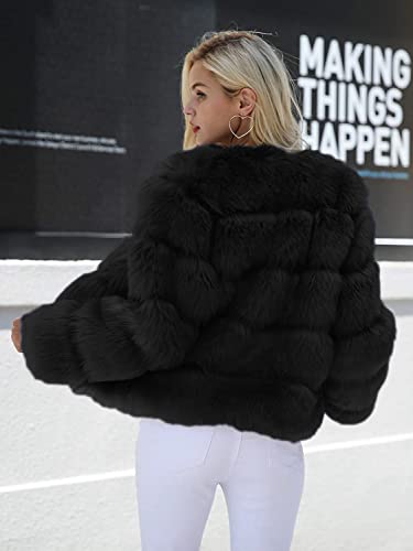 Simplee Apparel Simplee Women Luxury Winter Warm Fluffy Faux Fur Short Coat Jacket Parka Outwear, Black, 0/2, Small - Image 3