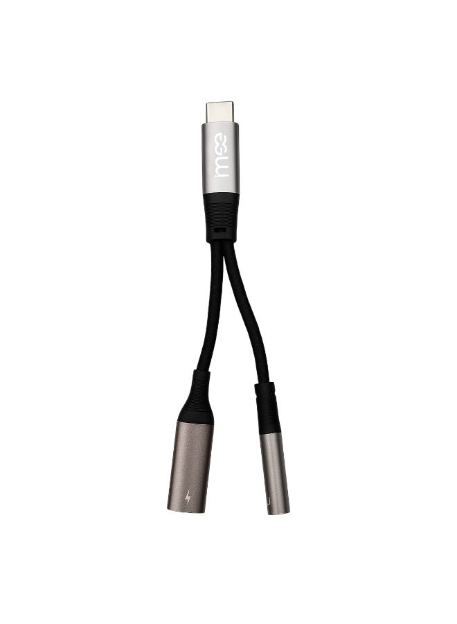 محول صوت IM-226 2 في 1 من USB-C إلى 3.5 مم | صوت AUX عالي الجودة وشحن سريع | كابل نايلون متين مضفر | 0.12 متر - Image 1