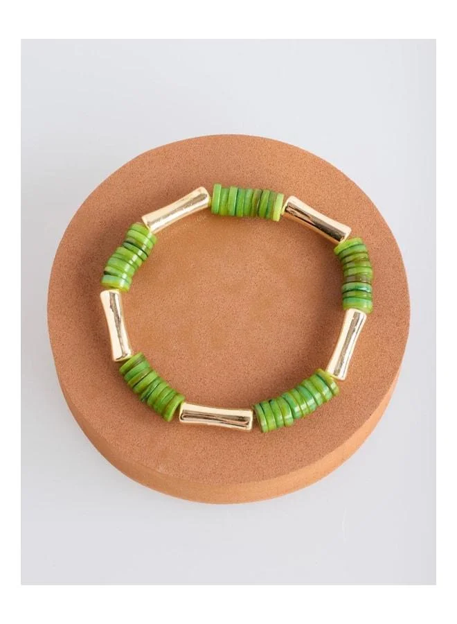 Jimmy Key Green stripe detailed beaded natural stone bracelet.