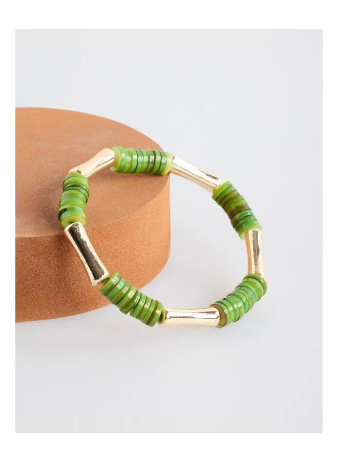 Jimmy Key Green stripe detailed beaded natural stone bracelet.
