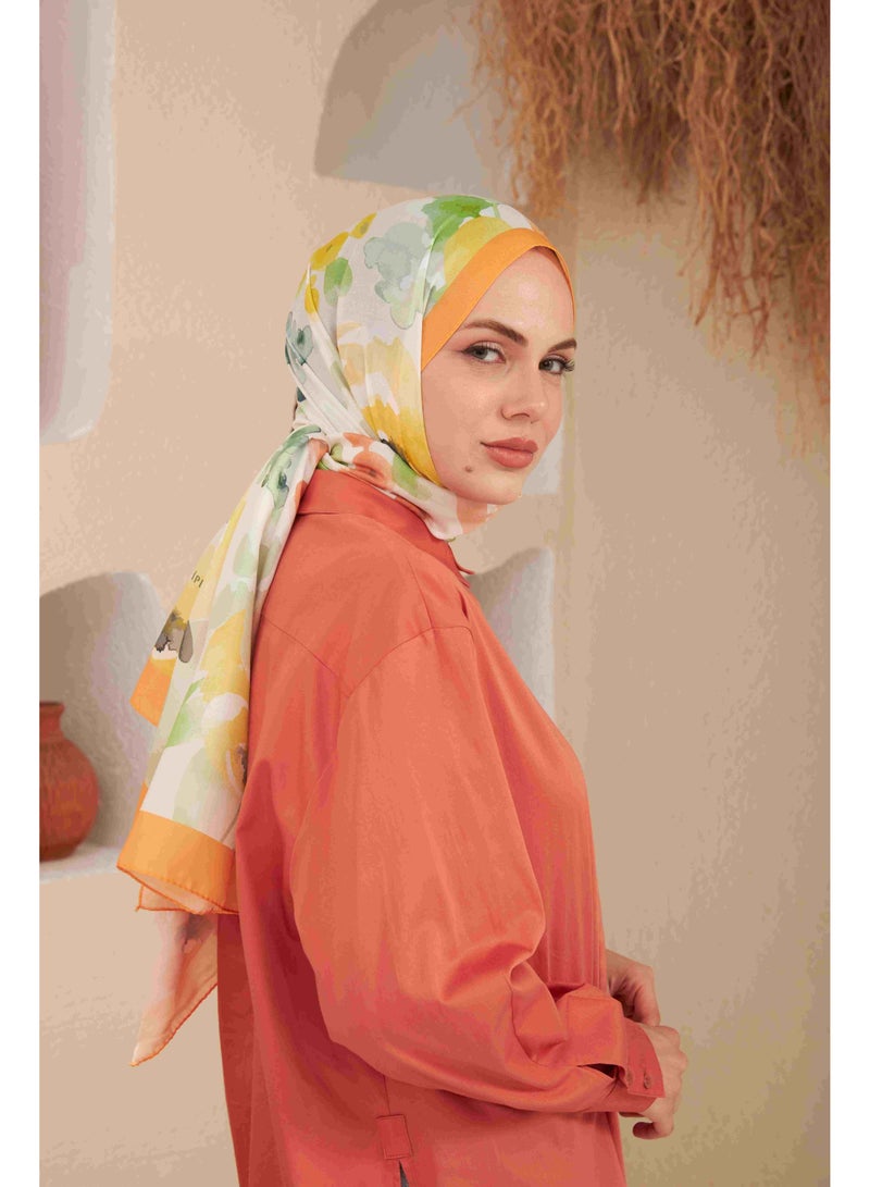 إيبيكهان حجاب سيمفونية الزهور القطني باللون البرتقالي – أناقة نابضة بالحياة ونعومة لا مثيل لها، صناعة تركية - Image 3