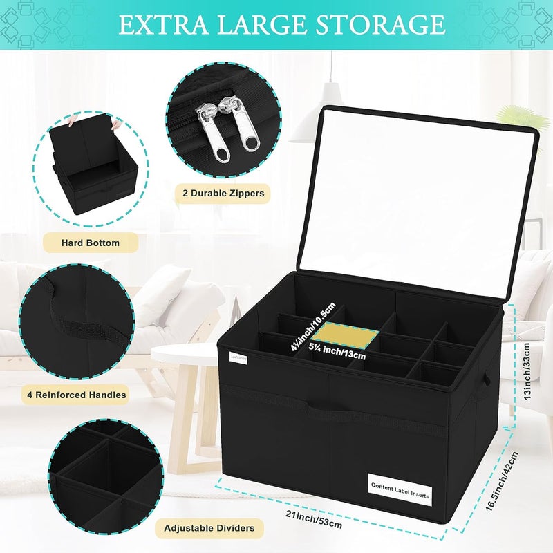LOOKMINT Large Shoe Storage Box with 16 Compartments 53 x 43 x 32 cm Adjustable Dividers Clear Cover Black - Image 5