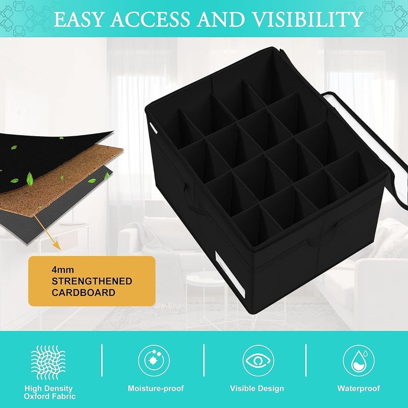 LOOKMINT Large Shoe Storage Box with 16 Compartments 53 x 43 x 32 cm Adjustable Dividers Clear Cover Black - Image 4