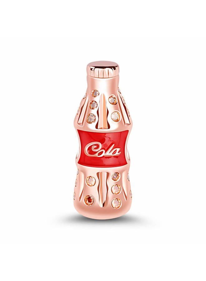 GNOCE 18K Rose Gold Palted Cola Charm With Red Cz Stone S925 Sterling Silver Taste The Feeling Cola Bottle Accessories Beads Fit All Major Brands Of Bracelet… - Image 1