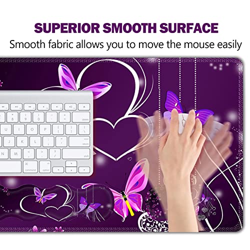 ARTSO Upgraded Extended Gaming Mouse Pad, Keyboard Wrist Rest Pad, Wrist Support Mousepad Set, Artso Large Rubber Base Stitched Edges, Multifunctional Desk Pad (35 x15.5 in), Purple Heart Butterfly - Image 3