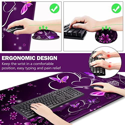 ARTSO Upgraded Extended Gaming Mouse Pad, Keyboard Wrist Rest Pad, Wrist Support Mousepad Set, Artso Large Rubber Base Stitched Edges, Multifunctional Desk Pad (35 x15.5 in), Purple Heart Butterfly - Image 4