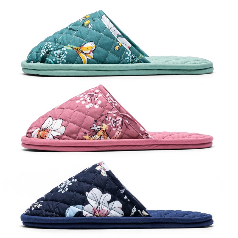 biroris 3 Pairs Women's Indoor House Slippers, Floral Cotton Closed Toe, Comfortable Washable Portable Foldable, for Guest Travel Hotel Airplane Spa - Image 4