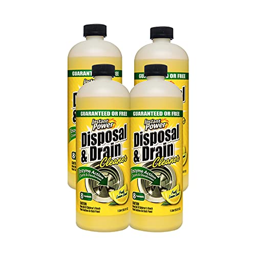 Instant Power Disposal and Drain Cleaner – Liquid Enzyme Clog Remover, Cleans and Deodorizes, Removes Drain Blockages, Fresh Lemon Scent 33.8 Fl oz, 1 Liter 4 Pack - Image 1