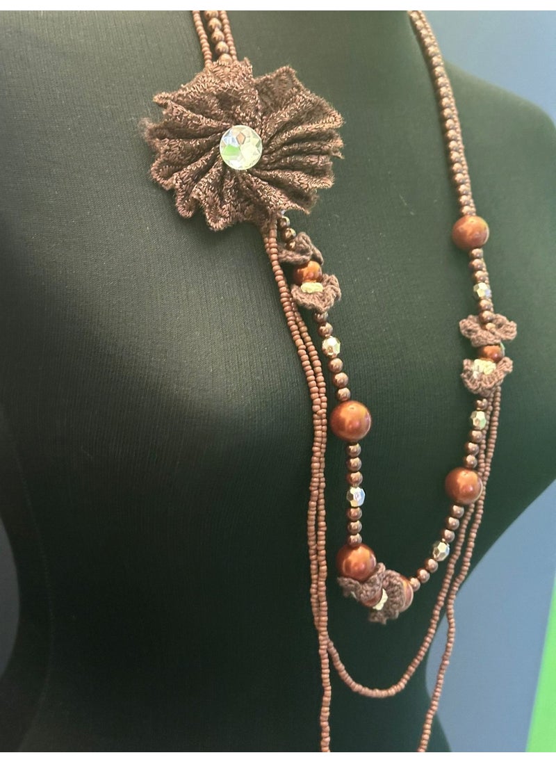 Gönülden Tasarım Heart Design Beaded Brooch Design 3 Piece Women's Necklace Length 37 cm  - Image 2