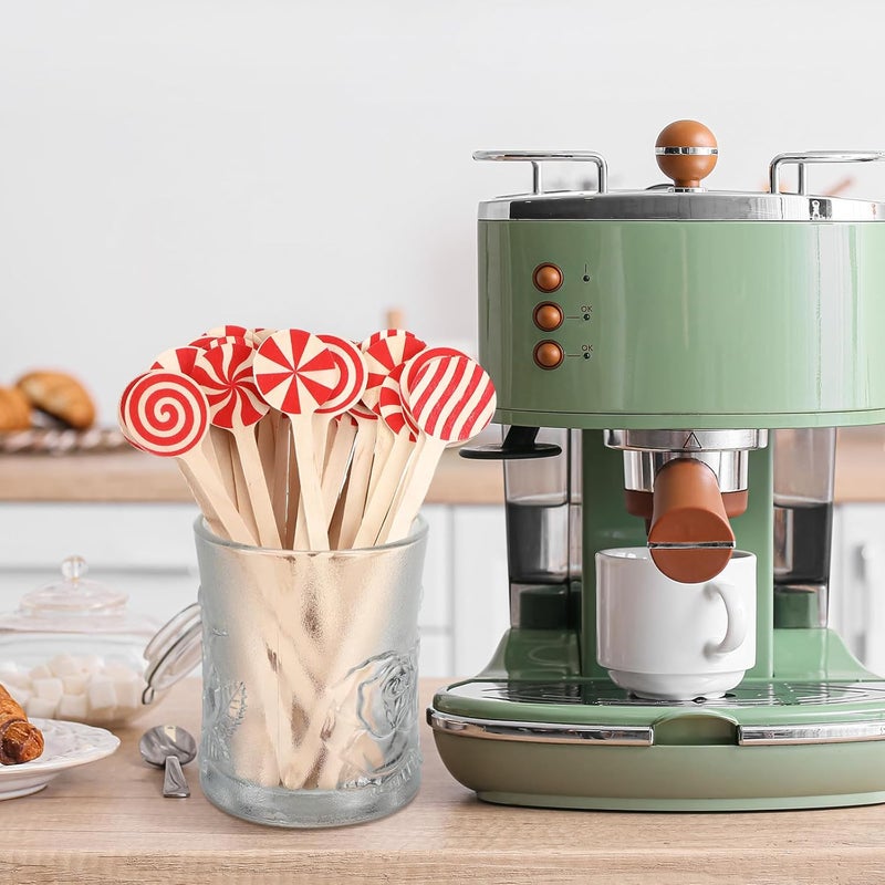 Hoolerry 200 Pcs Wooden Coffee Stirrer 6 Inch Christmas Disposable Cocktail Drink Beverage Swizzle Sticks Round End Xmas Sticks for Milk Cocktail Tea Hot Cocoa Bar Chocolate Decoration(Peppermint Candy) - Image 5