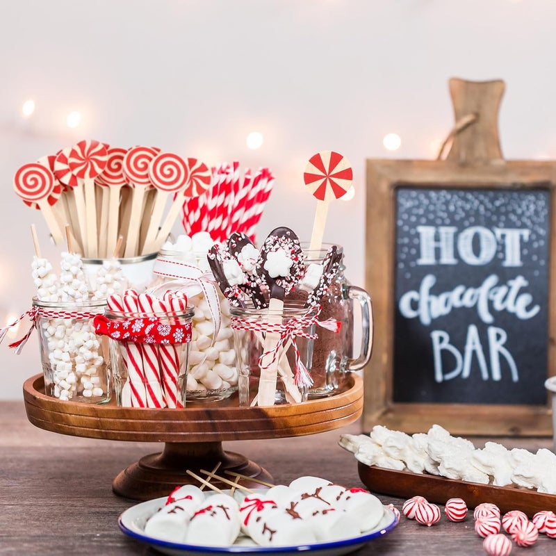 Hoolerry 200 Pcs Wooden Coffee Stirrer 6 Inch Christmas Disposable Cocktail Drink Beverage Swizzle Sticks Round End Xmas Sticks for Milk Cocktail Tea Hot Cocoa Bar Chocolate Decoration(Peppermint Candy) - Image 4