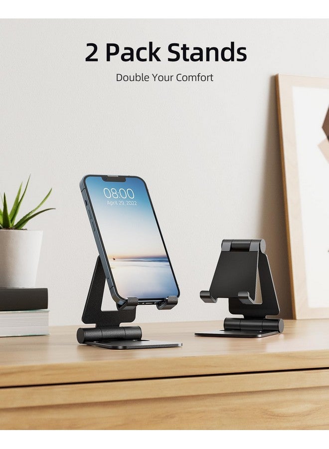 Nulaxy 2 Pack Dual Folding Cell Phone Stand, Fully Adjustable Foldable Desktop Phone Holder Cradle Dock Compatible with Phone 16 15 14 13 12 Pro Xs Xs Max Xr X 8, All Phones, Black - Image 1