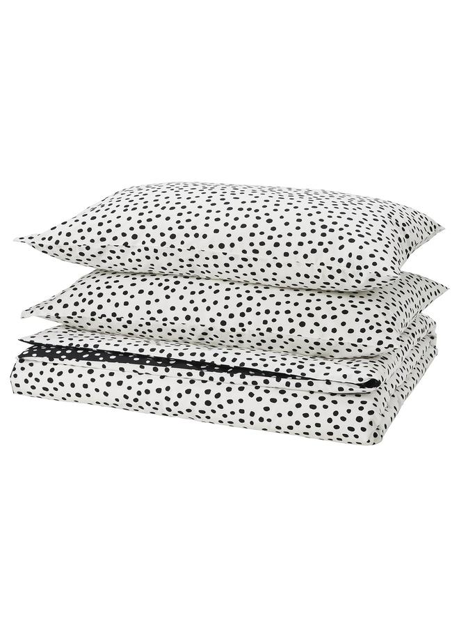 erorex Duvet cover and 2 pillowcases, black white/dotted, 240x220/50x80 cm - Image 1