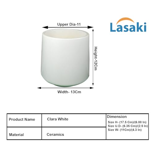 Lasaki Clara White Ceramic Plant Pot with Drain Holes (H-12.5 X D-12.5 Cm) | Flower Planter for Indoor & Outdoor Plants | Pots Balcony, Home, Garden & Office Succulent Pot (Plants Not Included) - Image 2