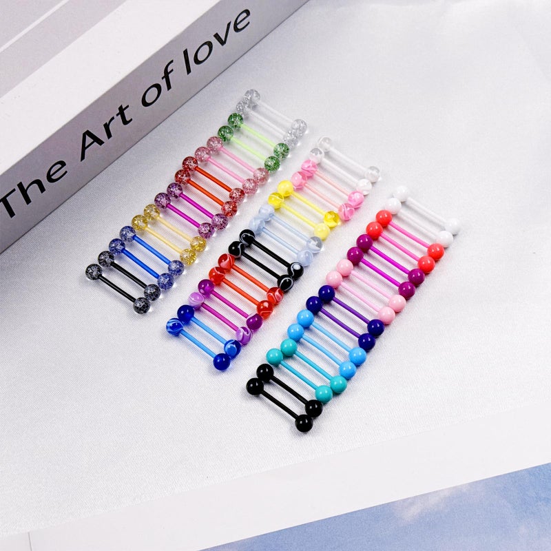 Kysppreu 48Pcs 14G Flexible Acrylic Straight Tongue Barbell Candy Color Tongue Piercing Jewelry for Women Men 16mm Bar - Image 5