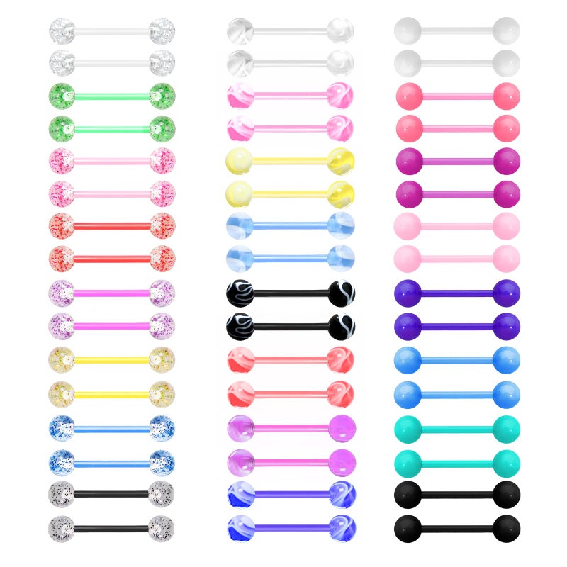 Kysppreu 48Pcs 14G Flexible Acrylic Straight Tongue Barbell Candy Color Tongue Piercing Jewelry for Women Men 16mm Bar - Image 1