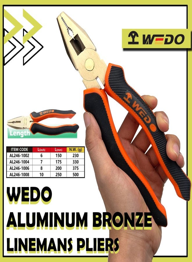 WEDO Non-Sparking Lineman's Pliers 8", Spark-free Safety Side Cutter Linemans Pliers, Combination Pliers, Wire Stripper, Crimper, Cutter, DIN Standard, BAM & FM Certificate, Aluminum Bronze - Image 2