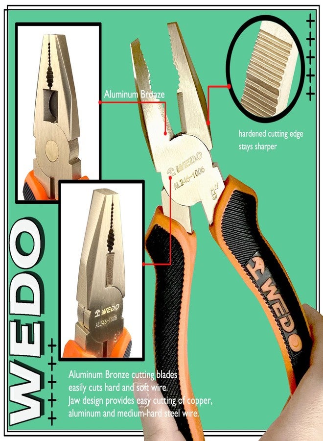 WEDO Non-Sparking Lineman's Pliers 8", Spark-free Safety Side Cutter Linemans Pliers, Combination Pliers, Wire Stripper, Crimper, Cutter, DIN Standard, BAM & FM Certificate, Aluminum Bronze - Image 3
