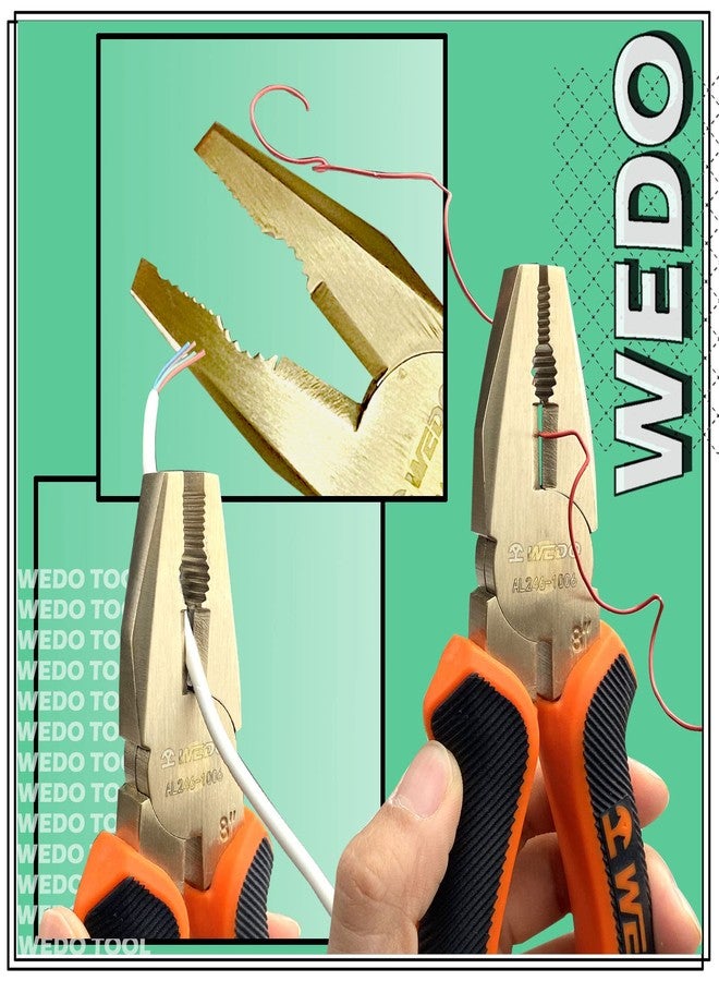 WEDO Non-Sparking Lineman's Pliers 8", Spark-free Safety Side Cutter Linemans Pliers, Combination Pliers, Wire Stripper, Crimper, Cutter, DIN Standard, BAM & FM Certificate, Aluminum Bronze - Image 5