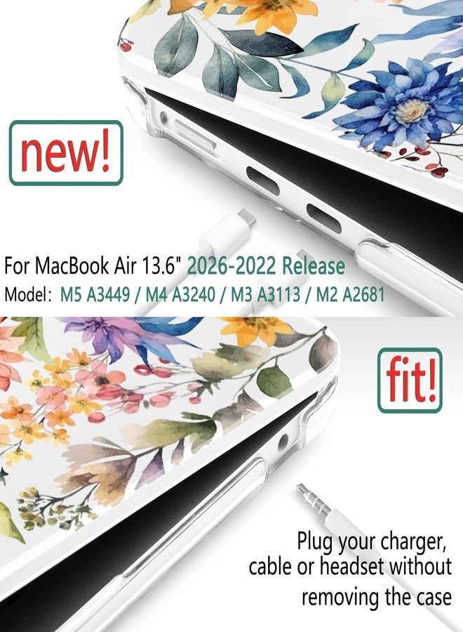 TWOLSKOO for M4 MacBook Air 13.6 inch Case 2025-2022 Release M4 A3240 M3 A3113 M2 A2681, Plastic Hard Shell & Screen Protector & Keyboard Cover & Trackpad Film, Beautiful Flowers - Image 2