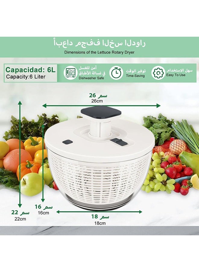 عربست - 6L سلطة آلة دوارة ، الخس آلة التجفيف ، من السهل الضغط على نطاق واسع آلة تجفيف الخضار سلطة خلاط ، مع دفع قضيب قابل للسحب ، زر الفرامل ، الخضروات ، والأعشاب ، التوت ، الفواكه - Image 1