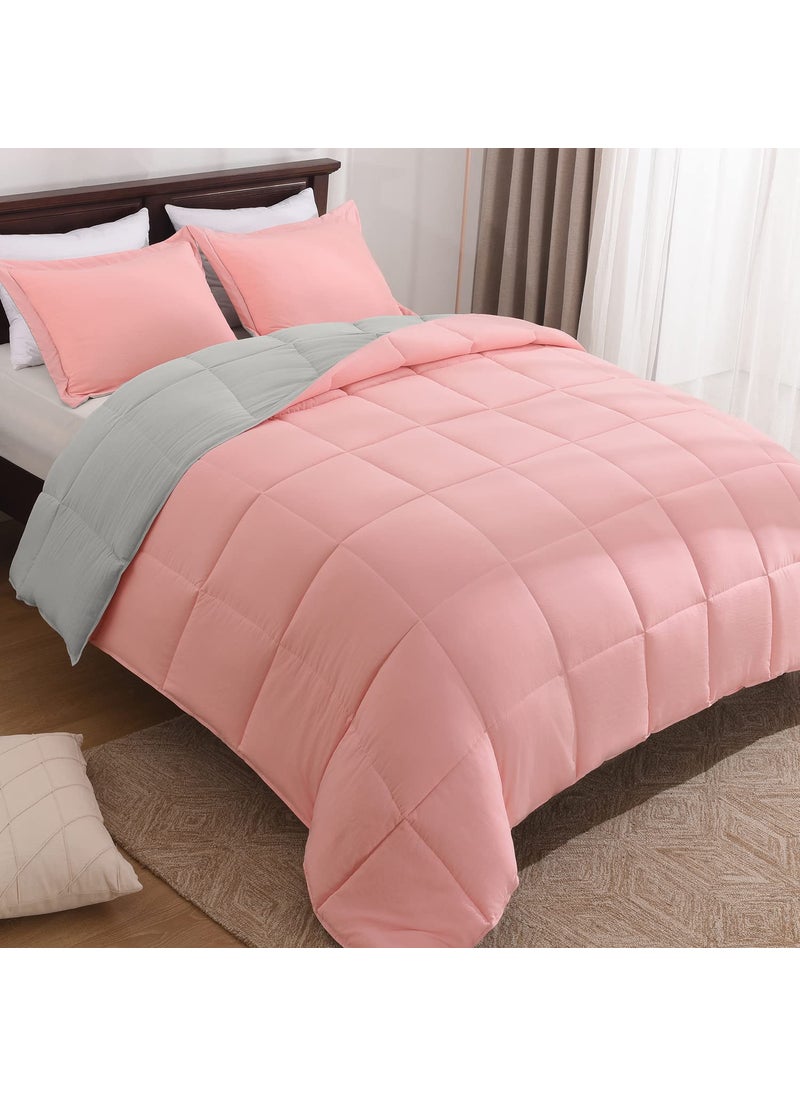 Basic Beyond Basic Beyond Twin Comforter Set for Girls and Boys - Fluffy Twin Bed Comforter Set for All Seasons - Reversible Pink and Grey Twin Comforter Set - 2 Pieces (1 Comforter + 1 Pillow Sham)  - Image 1