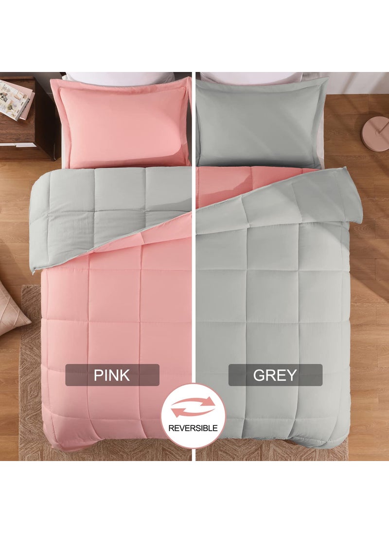 Basic Beyond Basic Beyond Twin Comforter Set for Girls and Boys - Fluffy Twin Bed Comforter Set for All Seasons - Reversible Pink and Grey Twin Comforter Set - 2 Pieces (1 Comforter + 1 Pillow Sham)  - Image 2