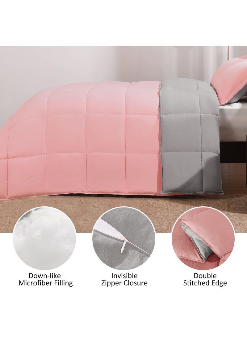 Basic Beyond Basic Beyond Twin Comforter Set for Girls and Boys - Fluffy Twin Bed Comforter Set for All Seasons - Reversible Pink and Grey Twin Comforter Set - 2 Pieces (1 Comforter + 1 Pillow Sham)  - Image 3