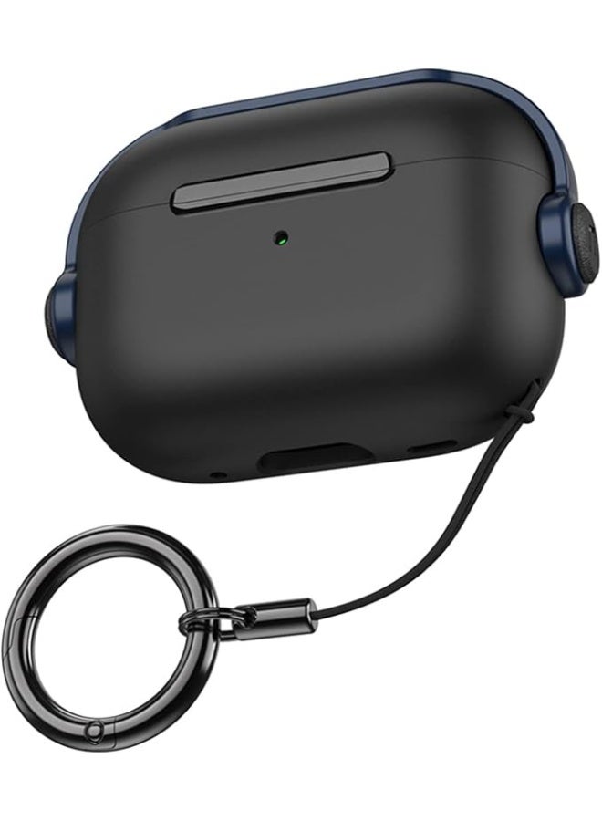 Case for AirPods Pro 2nd Generation 2022, Protective Silicone Skin Cover with Closure Lid, Front LED Visible, Shockproof Case with Wrist Strap, Compatible with AirPods Pro 2 (Black Blue) - Image 1