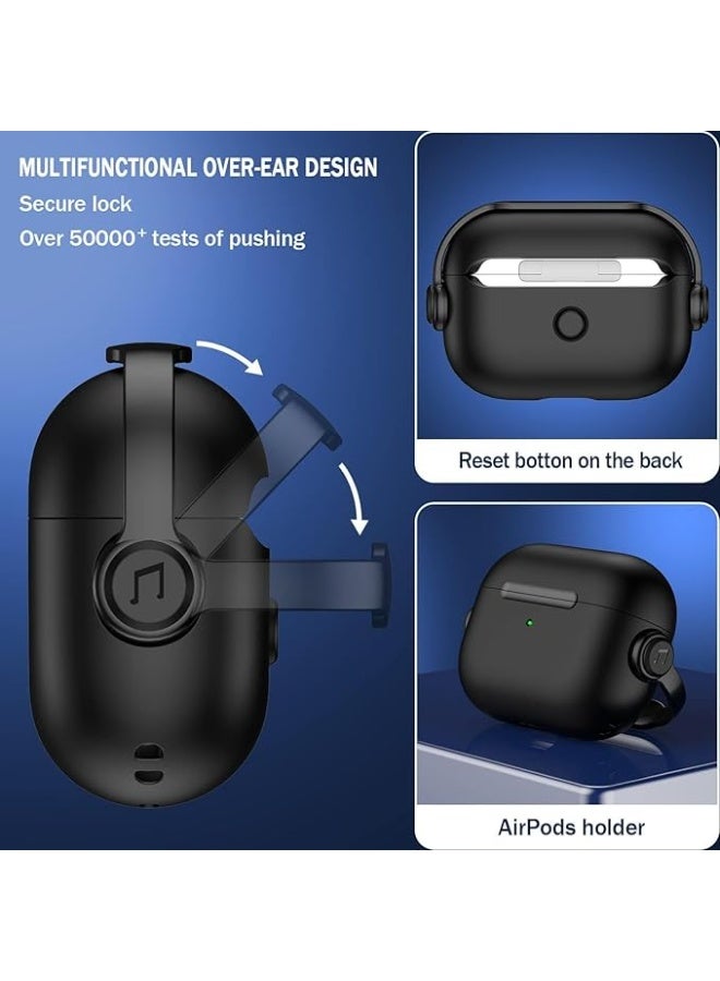 Case for AirPods Pro 2nd Generation 2022, Protective Silicone Skin Cover with Closure Lid, Front LED Visible, Shockproof Case with Wrist Strap, Compatible with AirPods Pro 2 (Black Blue) - Image 2