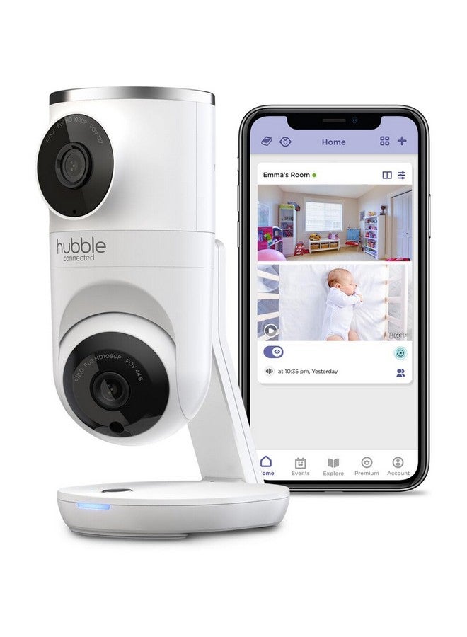 HUBBLE CONNECTED Nursery Pal Dual Vision Smart Camera Wi-Fi Enabled Baby Monitor with AI Motion Tracking, Plus Preloaded Soothing Sounds, Lullabies, and Stories, White - Image 1