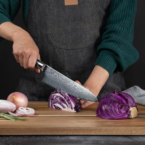 Senken Knives SENKEN 7-Piece Damascus Kitchen Knife Set - Tsunami Collection - 67-Layer Japanese VG10 Steel - Chef's Knife, Cleaver, Santoku, Bread, Boning, & More (Black Resin Blend) - Image 3