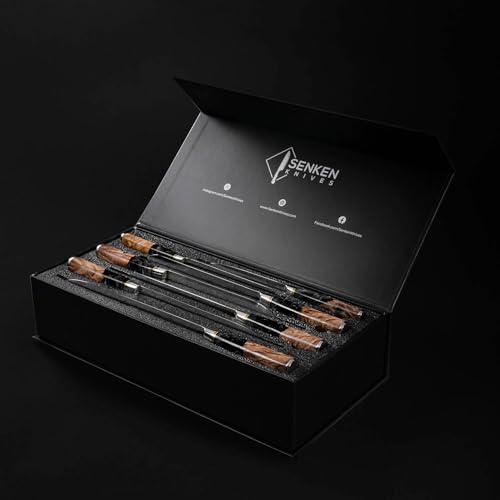 Senken Knives SENKEN 7-Piece Damascus Kitchen Knife Set - Tsunami Collection - 67-Layer Japanese VG10 Steel - Chef's Knife, Cleaver, Santoku, Bread, Boning, & More (Black Resin Blend) - Image 5