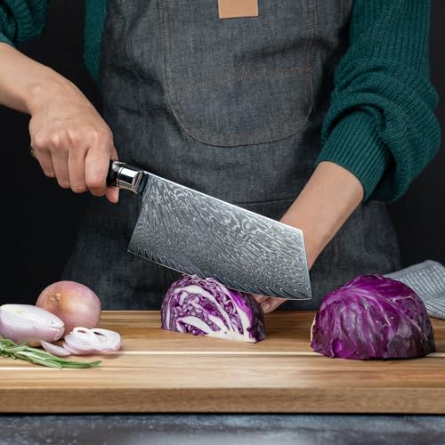 Senken Knives SENKEN 7-Piece Damascus Kitchen Knife Set - Tsunami Collection - 67-Layer Japanese VG10 Steel - Chef's Knife, Cleaver, Santoku, Bread, Boning, & More (Black Resin Blend) - Image 4
